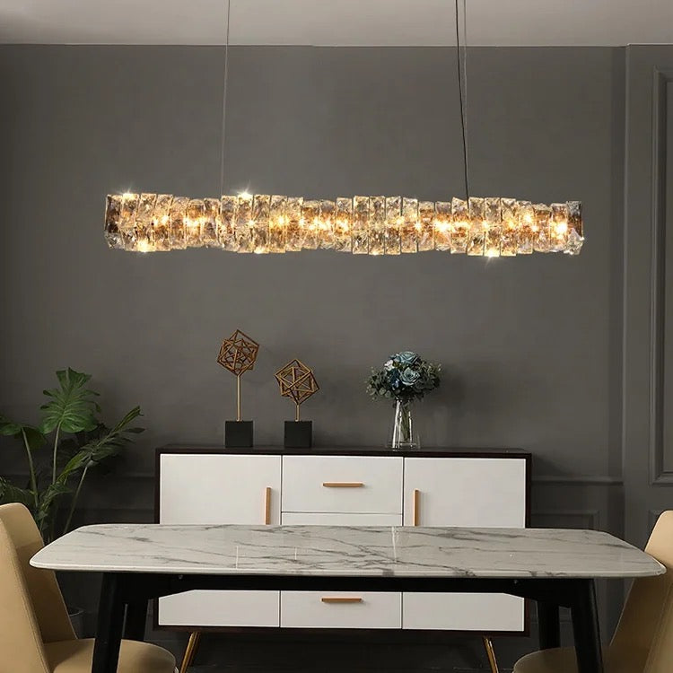 Modern Stainless Steel Restaurant Luxury K9 Crystal Strip
Hanging Lamp Study Bar Pendant Light