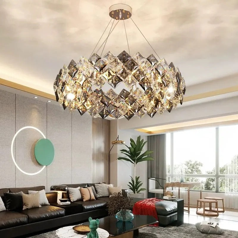 Gold Grey Round Crystal light Modern Crystal Chandelier