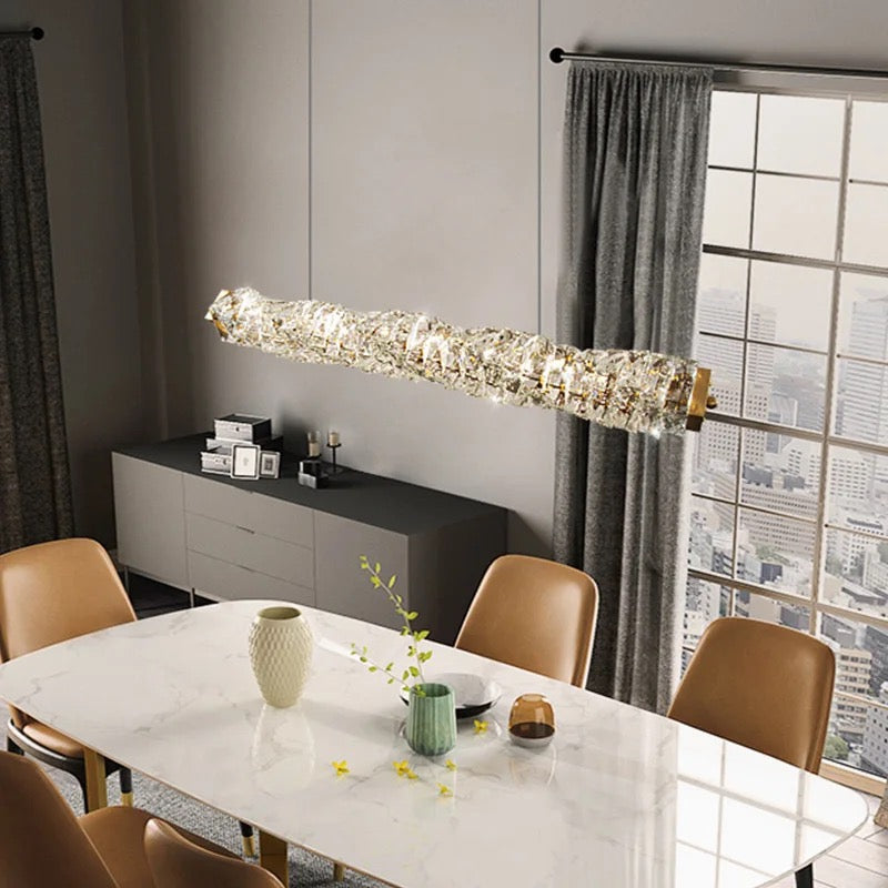 Modern Stainless Steel Restaurant Luxury K9 Crystal Strip
Hanging Lamp Study Bar Pendant Light