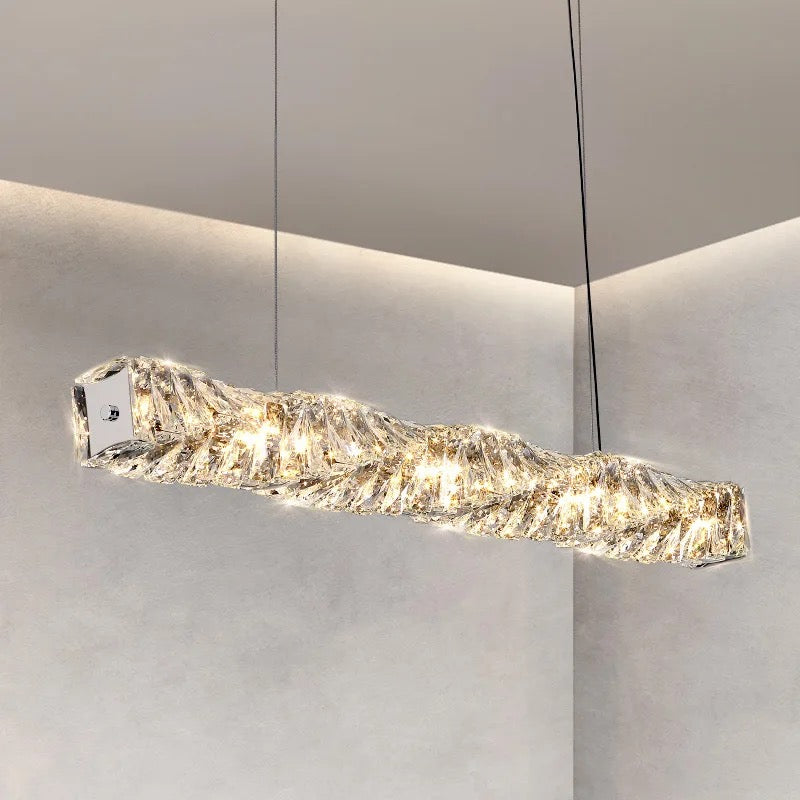 Modern Stainless Steel Restaurant Luxury K9 Crystal Strip
Hanging Lamp Study Bar Pendant Light