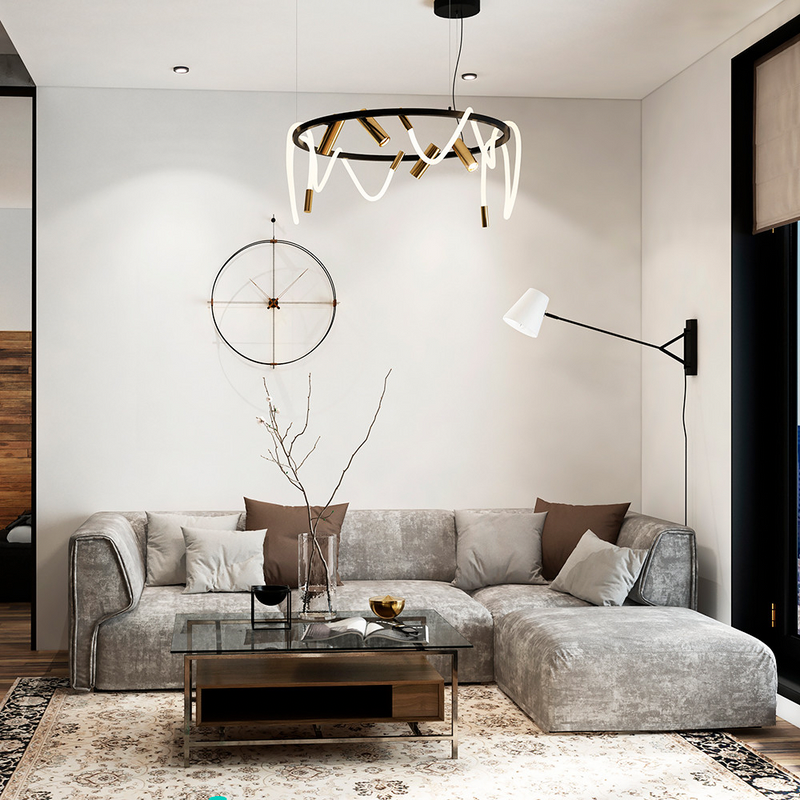 Black Round Chandelier with Spotlights