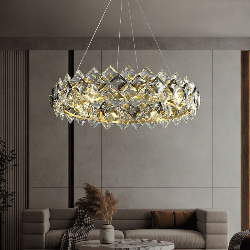Gold Grey Round Crystal light Modern Crystal Chandelier