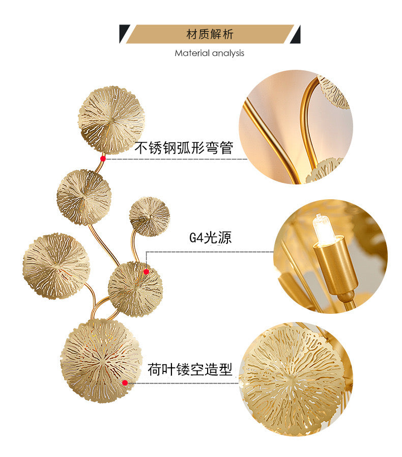 Copper lustre Gold Lotus Leaf Wall Light