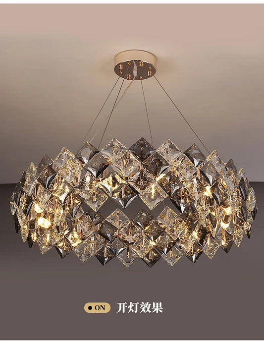 Gold Grey Round Crystal light Modern Crystal Chandelier