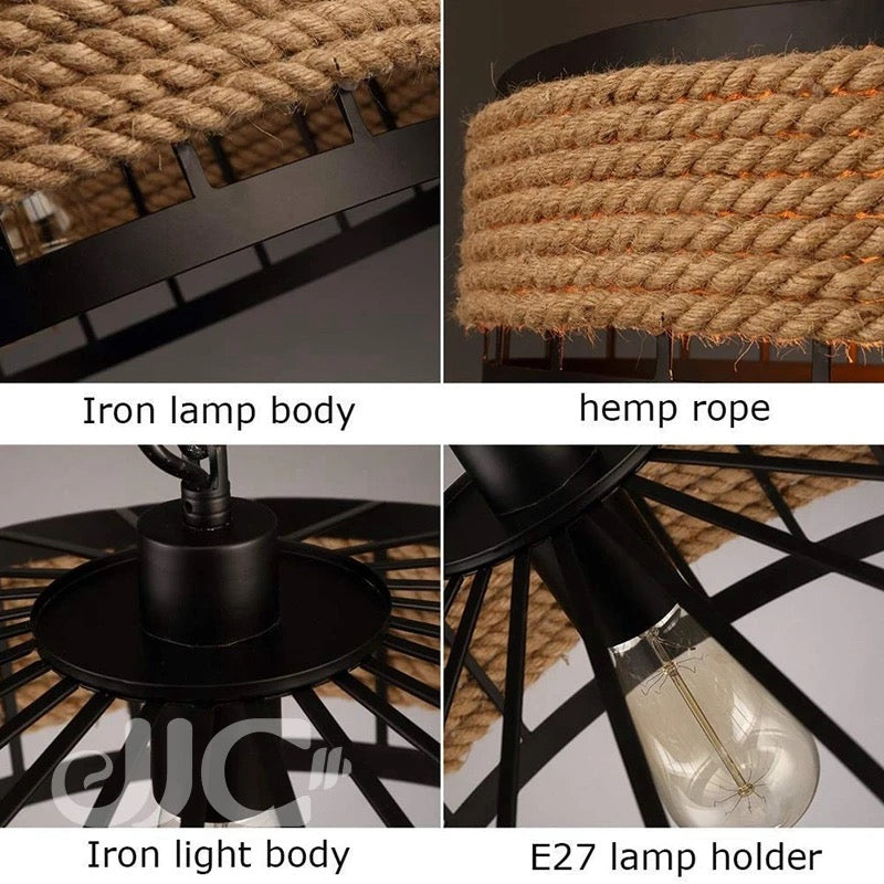 Vintage Metal Tradition Pendant Light Industrial Hemp Rope
Hanging Lamp